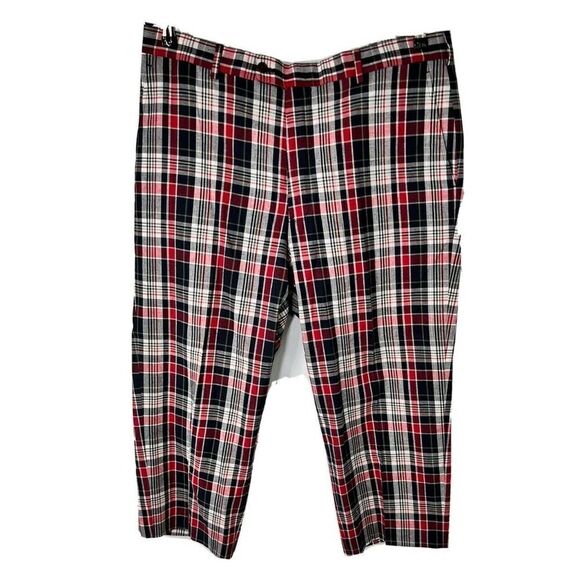 Brooks Brothers 346 Mens 38 cropped Madison Fit Plaid Pants Red Blue White - Picture 1 of 12